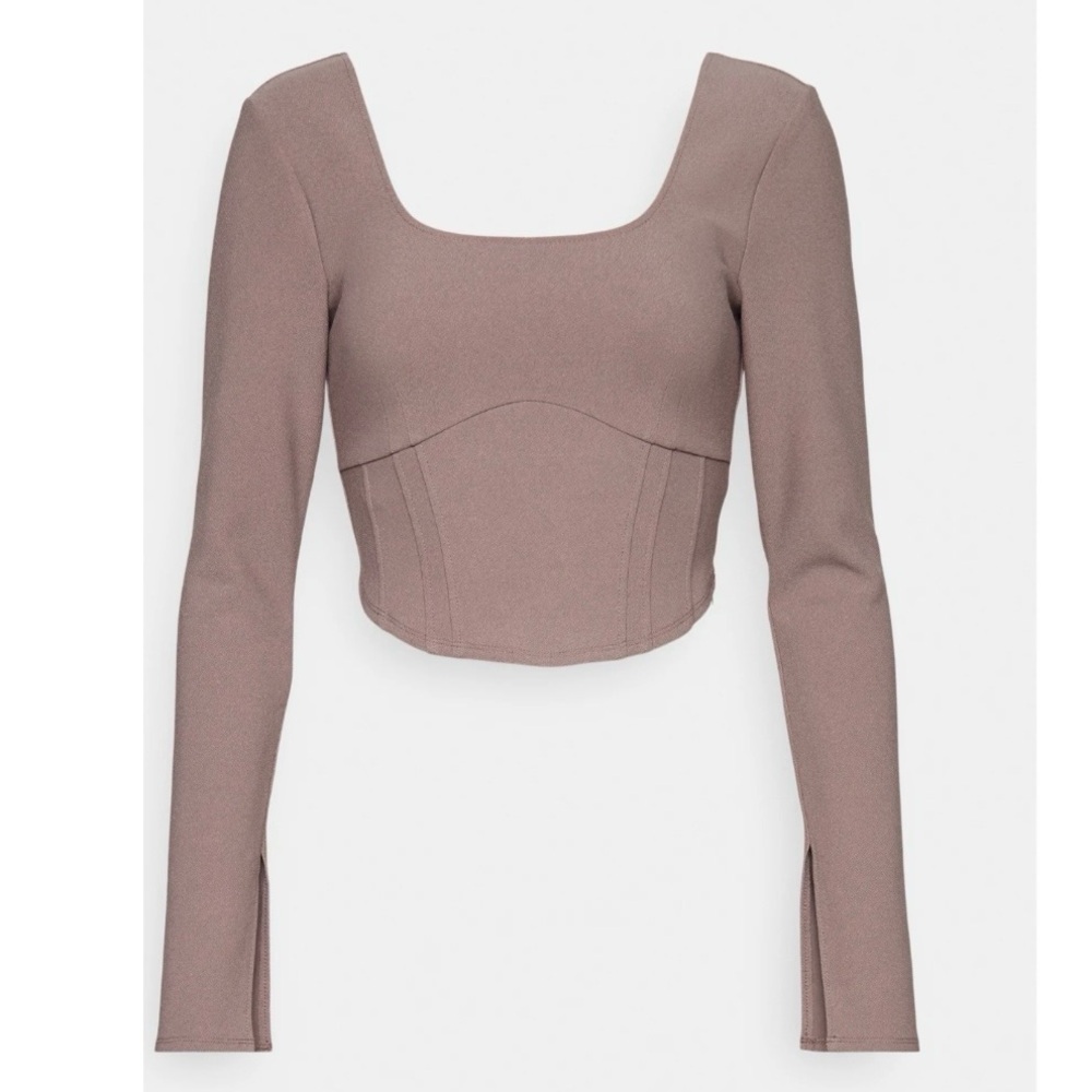 NWT Abercrombie & Fitch Cropped Top SZ L Taupe Whimsygoth Corset Bustier Party - Picture 2 of 12